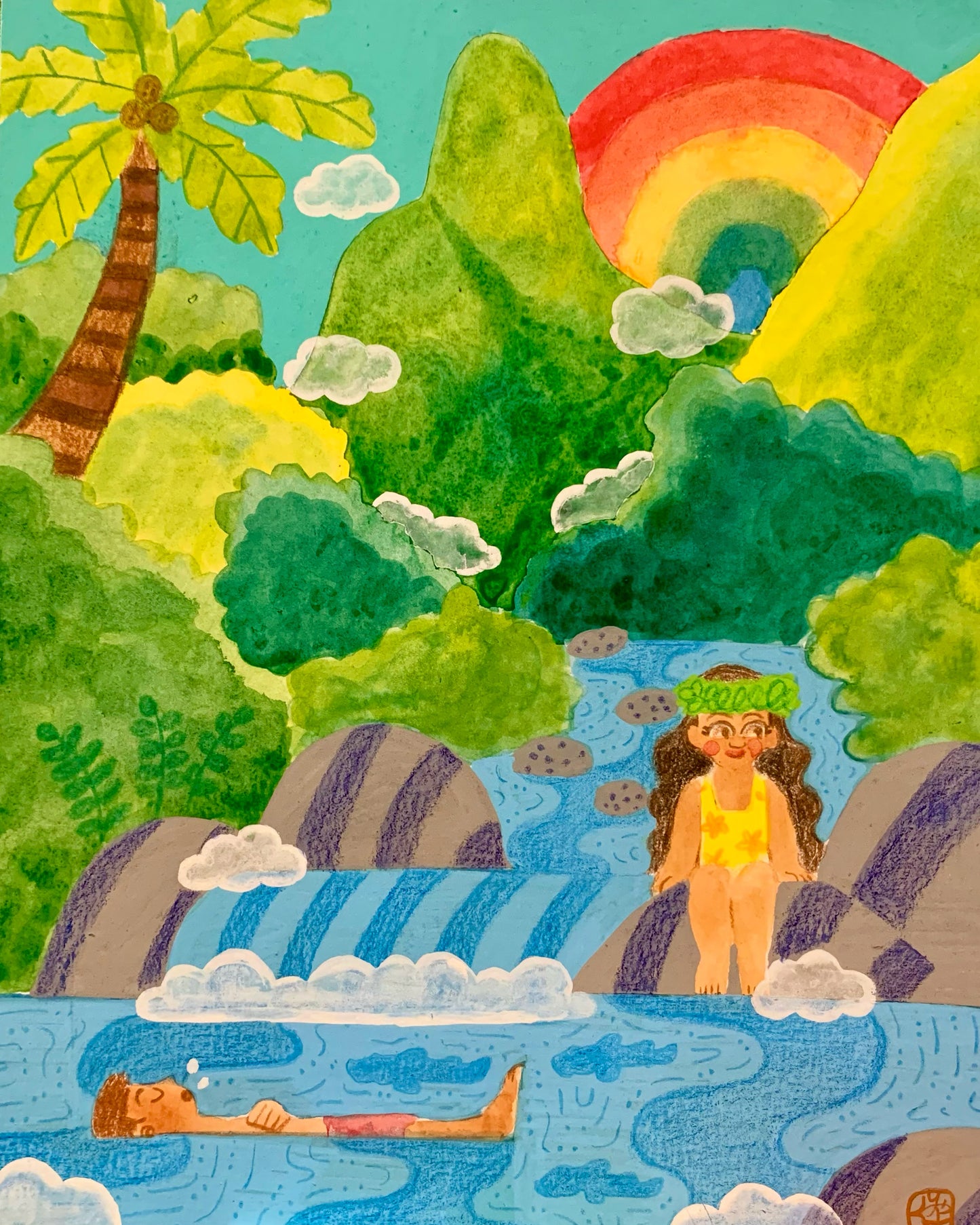 Hawaii Kawaii Series: Iao Valley Original Painting