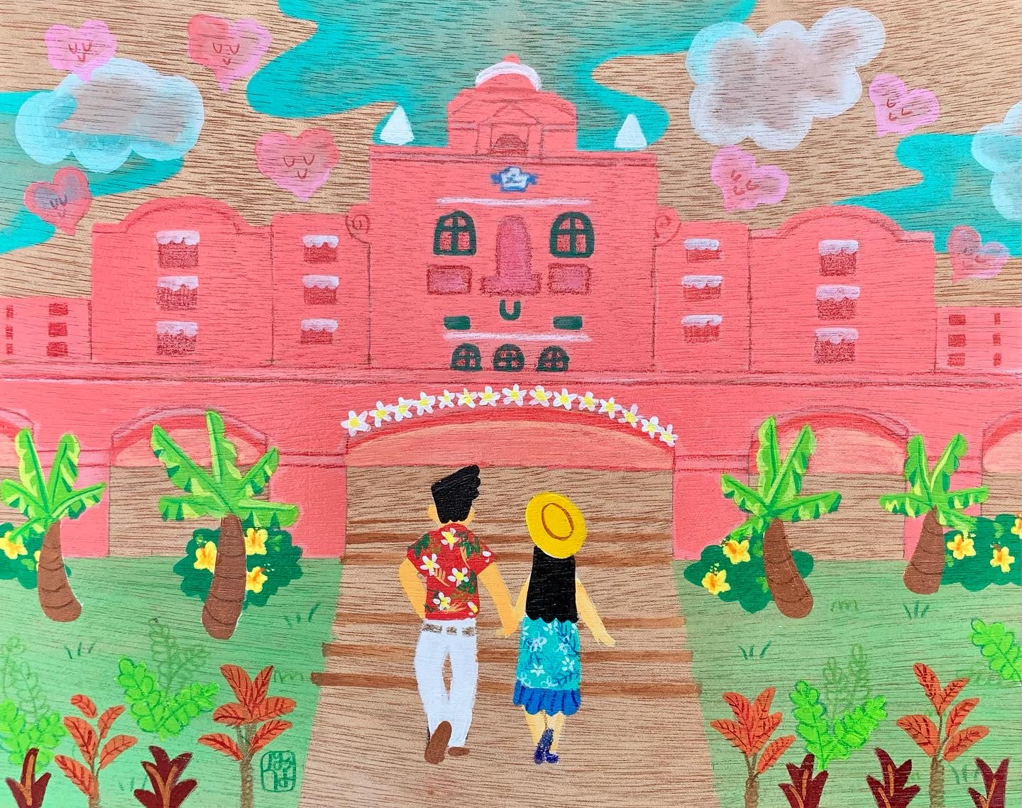 Hawaii Kawaii Series: Royal Hawaiian Hotel Original Painting